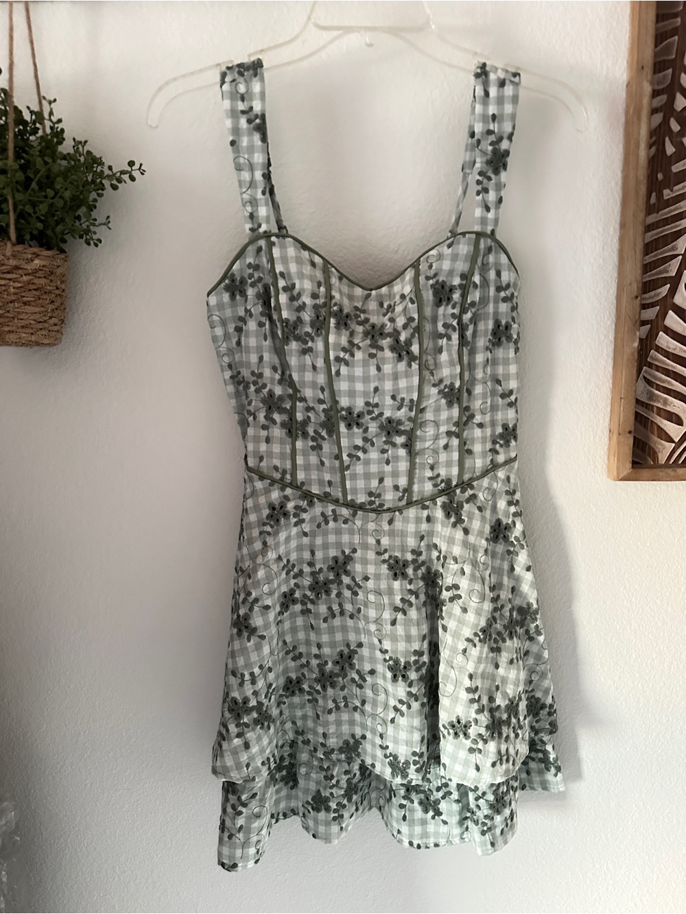 Green Floral Gingham Sundress